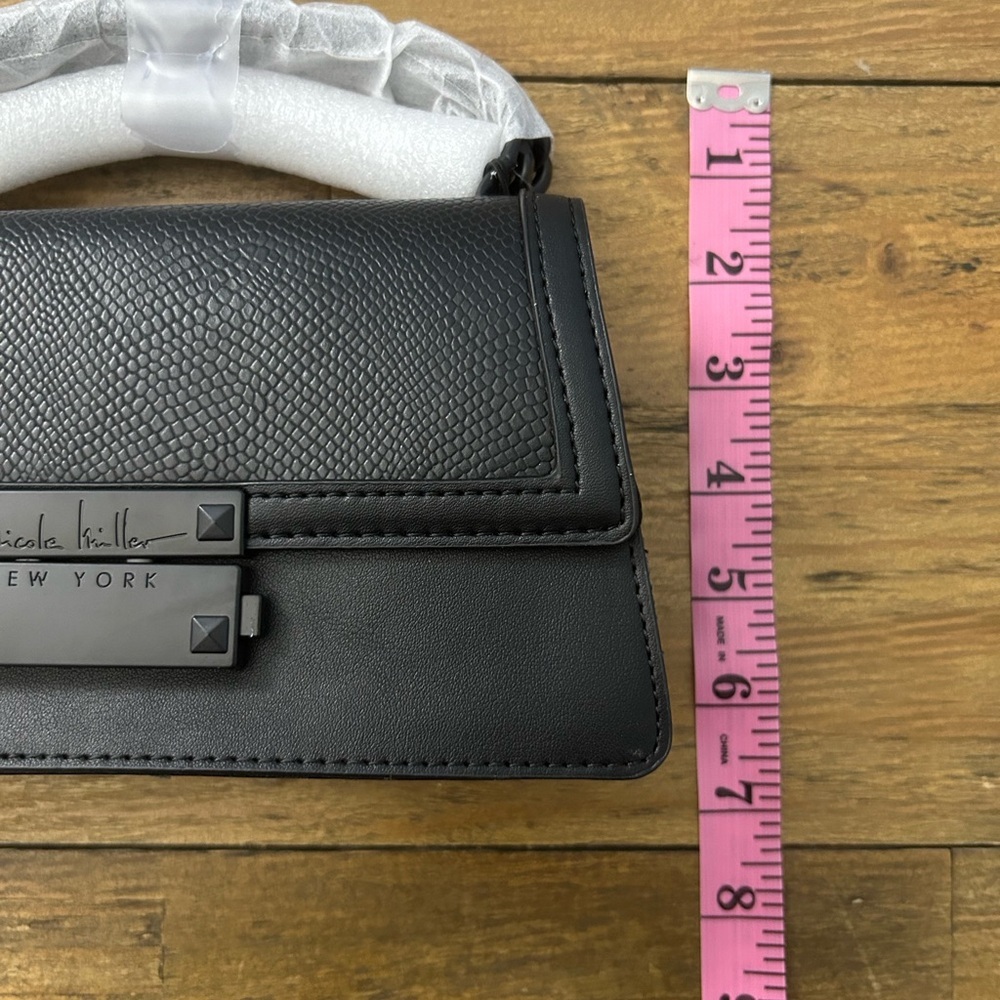 NICOLE MILLER Black Top Handle Crossbody Bag Matte Black Hardware Chain Strap - Picture 11 of 11